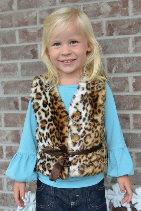 Little Girls Brown Leopard Faux Vest 1T-6 - SophiasStyle.com